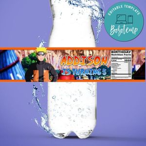 Naruto Water Bottle Label Template to Print at Home Instant Download