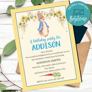 Beatrix potter Invitation Template to Print at Home Instant Download