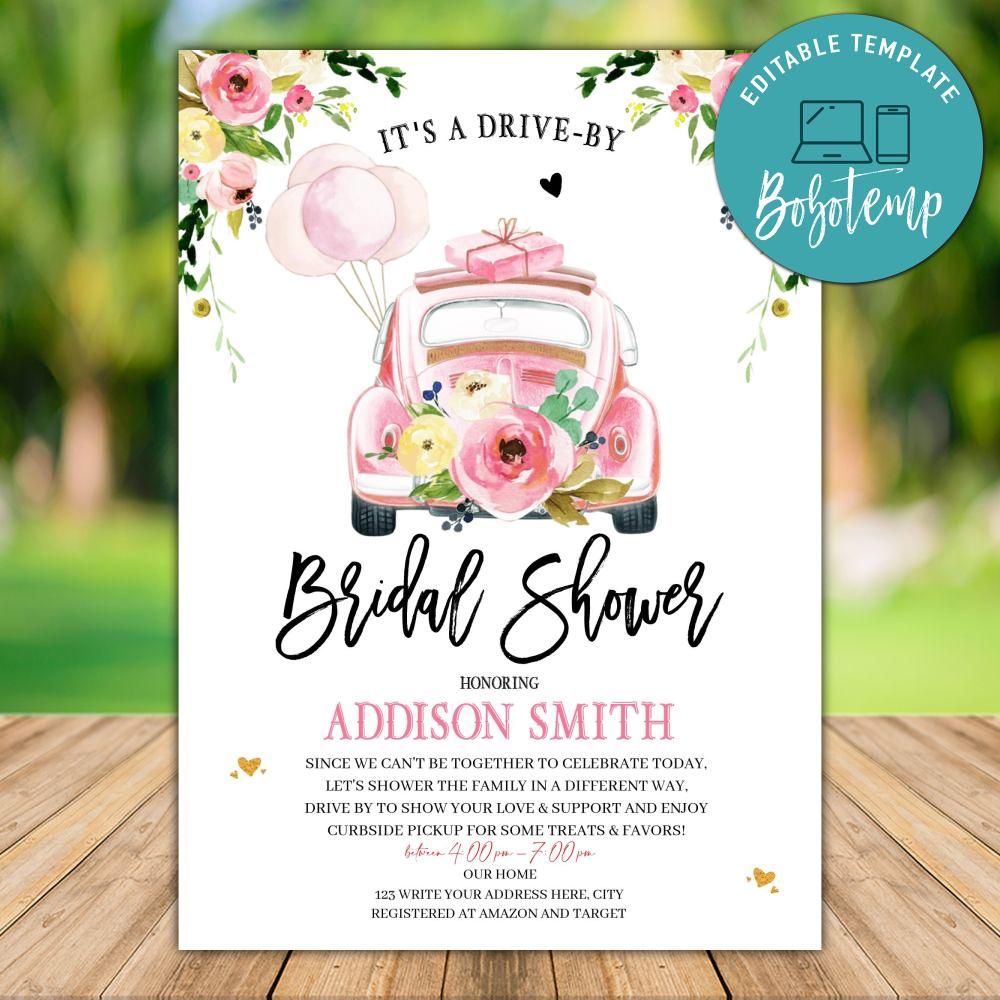 Printable Drive By Social Distancing Bridal Shower Invitation DIY