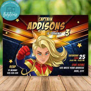 Editable Carol Danvers - Captain Marvel Birthday Flyer Instant Download