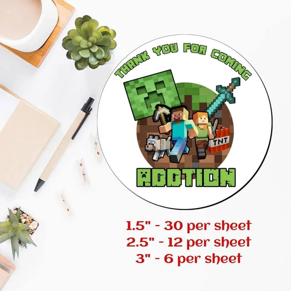 Customized Minecraft Printed Happy Birthday Sticker Sheets | Bobotemp
