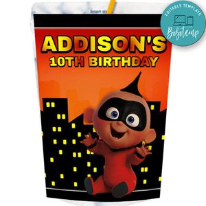 Jack Incredibles African American Capri Sun Labels Digital File Printable Instant Download
