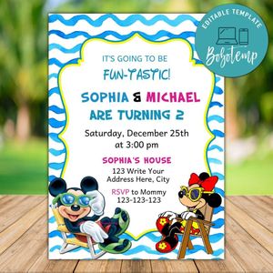 Printable Mickey and Minnie Twin Birthday Invitations Instant Download