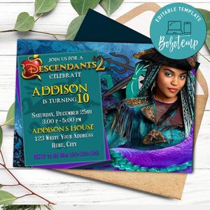 Uma Descendants 2 Invitation Template to Print at Home Instant Download