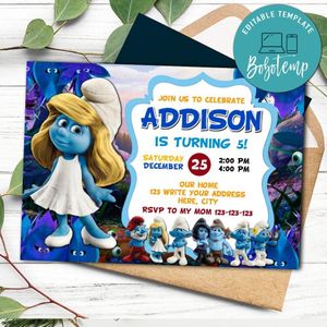 Smurfs Smurfette Invitation Template to Print at Home Instant Download
