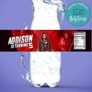 Black Widow Birthday Water Bottle Label Template to Print at Home Instant Download