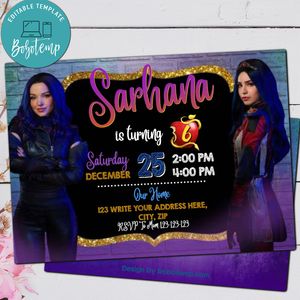 Editable Girl Descendants 3 Birthday Party Invitation and Free Thank You Card  Instant Download