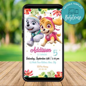 Mobile Girl Paw Patrol Birthday Electronic Invite Invitation Instant Download