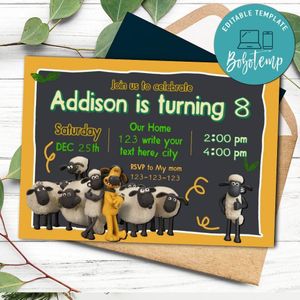 Shaun the sheep Invitation Template to Print at Home Instant Download