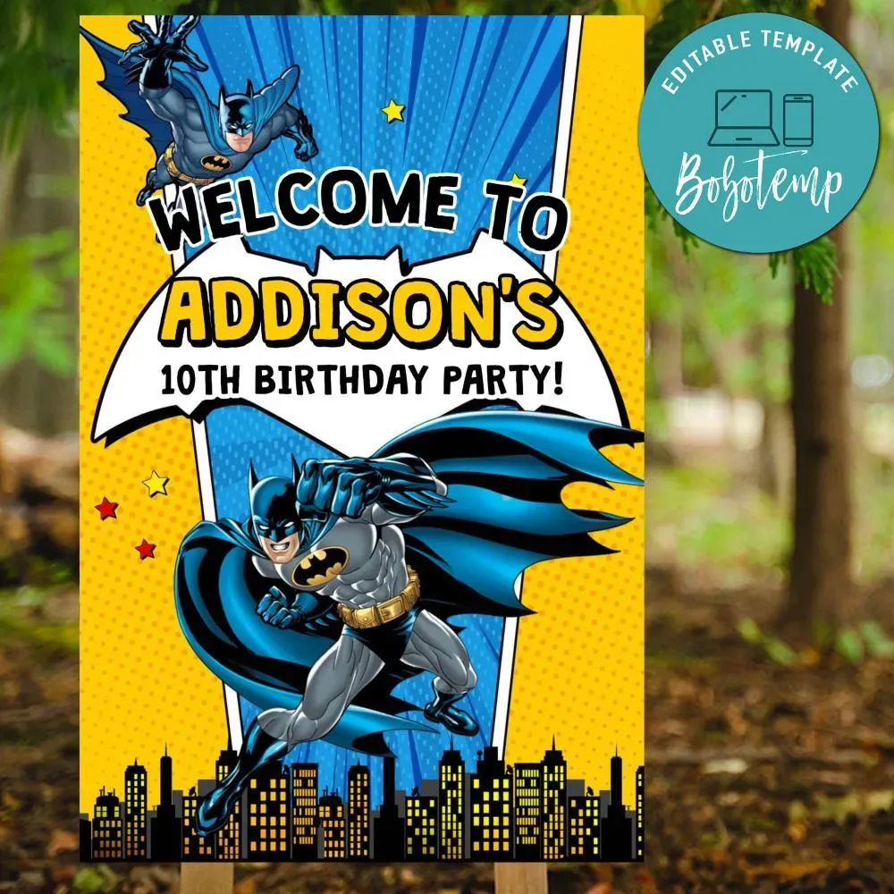 Batman Birthday Welcome Sign Digital File Printable DIY | Bobotemp