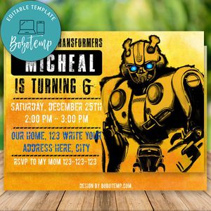 Editable Bumblebee Invitation - Transformers Invitation Instant Download
