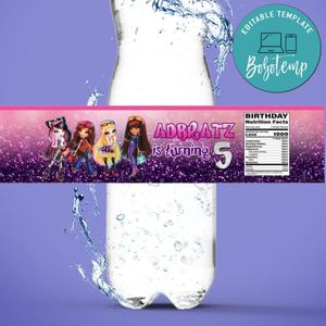 Bratz Birthday Water Bottle Label Template to Print at Home Instant Download