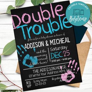 Gender reveal twins Invitation Template Instant Download