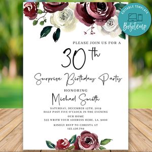 Editable Surprise 30th Women Birthday Invitation Instant Download