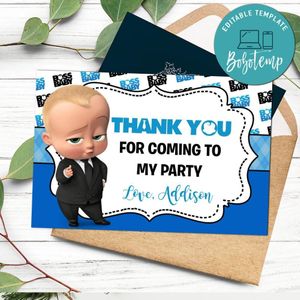 Baby Boss Thank you card Template to Print at Home Instant Download
