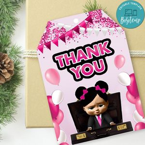 Black Girl Boss Baby Thank you tag Template to Print at Home Instant Download
