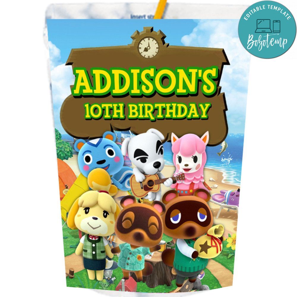 Animal crossing Capri Sun Labels Digital File Printable Instant Download