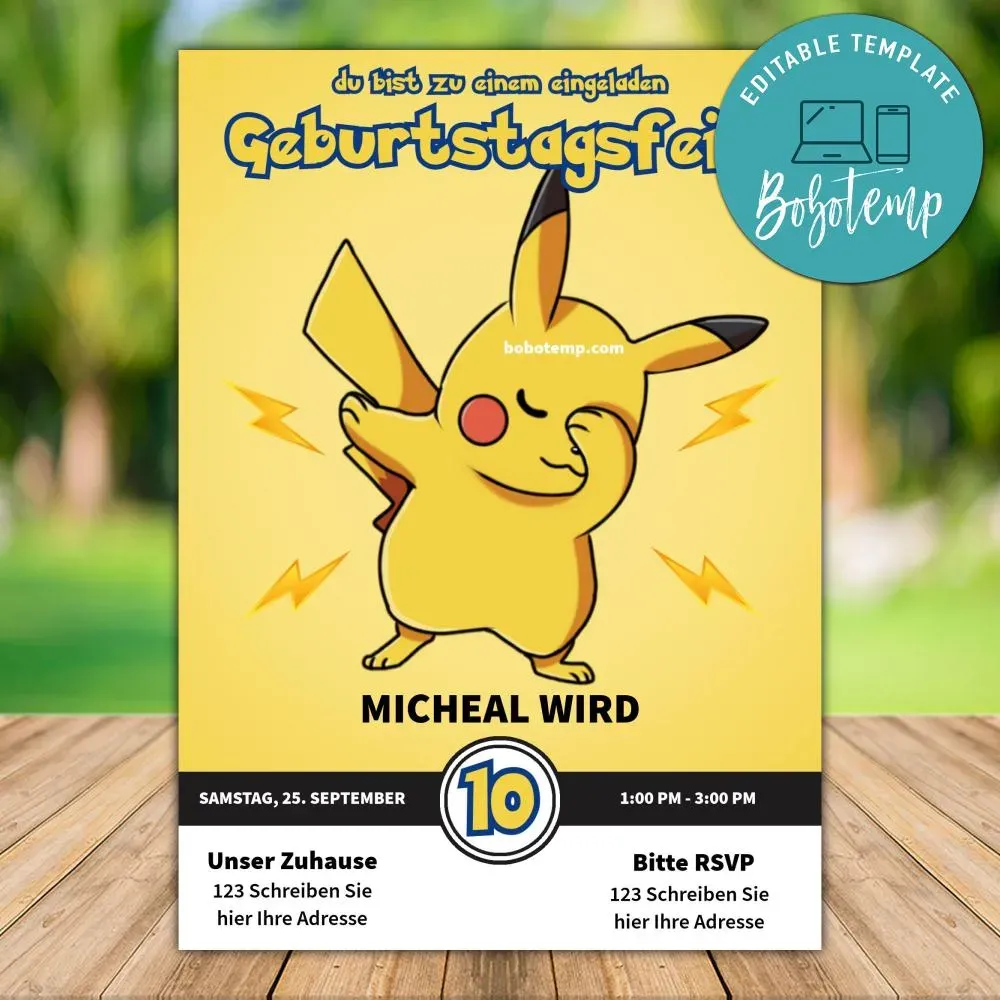 Pokemon Pikachu Geburtstagseinladung Zum Ausdrucken