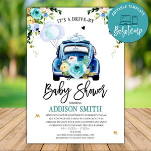 Printable Greenery Floral Drive By Baby Shower Parade Invitation Instant Download
