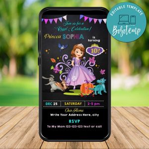 Mobile Sofia the First Birthday Electronic Invite Invitation Instant Download
