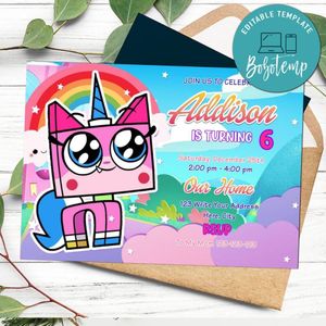 Unikitty Invitation Customizable Template Instant Download