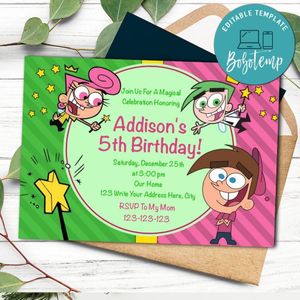 The fairly odd parents Invitation Template to Print at Home Instant Download