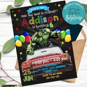 Hulk Superhero Drive By Birthday Parade Invitation Printable Instant Download