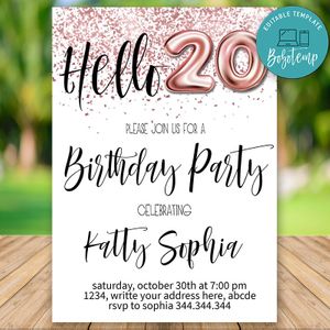 Editable Glitter Confetti 20th Birthday Flyer DIY