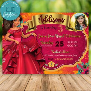 Editable Elena Of Avalor Birthday Invitation With Photo Instant Download