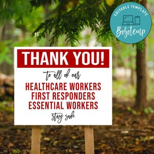Thank you Healthcare Workers Yard Sign Printable Instant Download