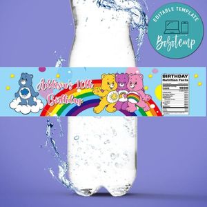 Care Bears Birthday Water Bottle Label Template to Print at Home Instant Download