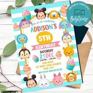 Tsum tsum Invitation Template to Print at Home Instant Download