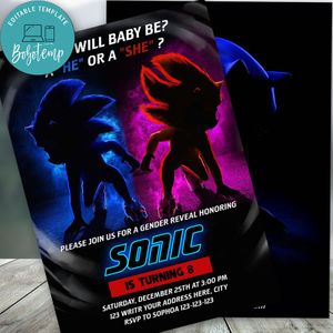 Editable Sonic Gender Reveal Baby Shower Instant Download