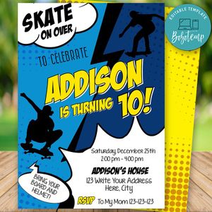 Editable Skater Birthday Party Invitation Instant Download