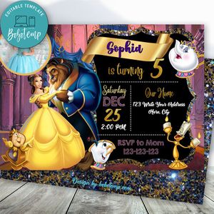 Editable Beauty And Beast With Photo Birthday Flyer Instant Download
