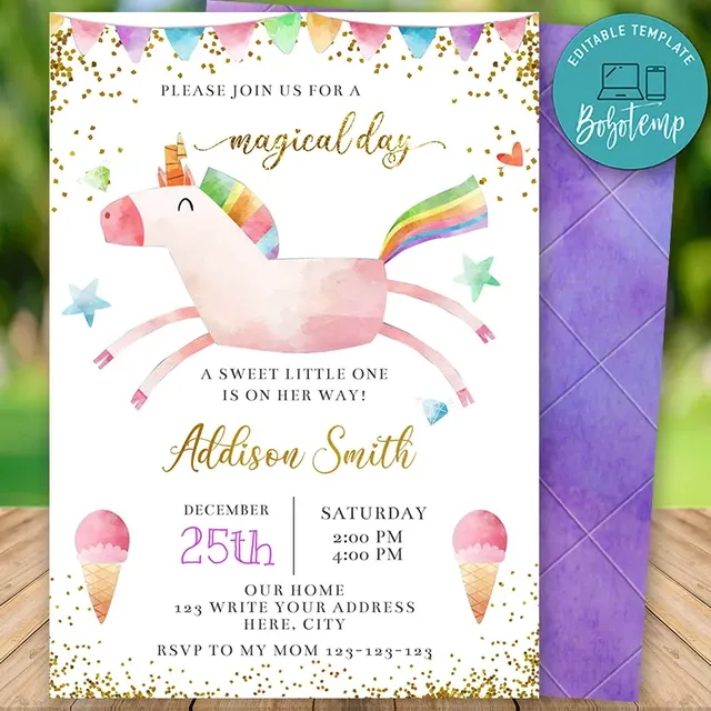 Unicorn Baby Shower Invitations Templates