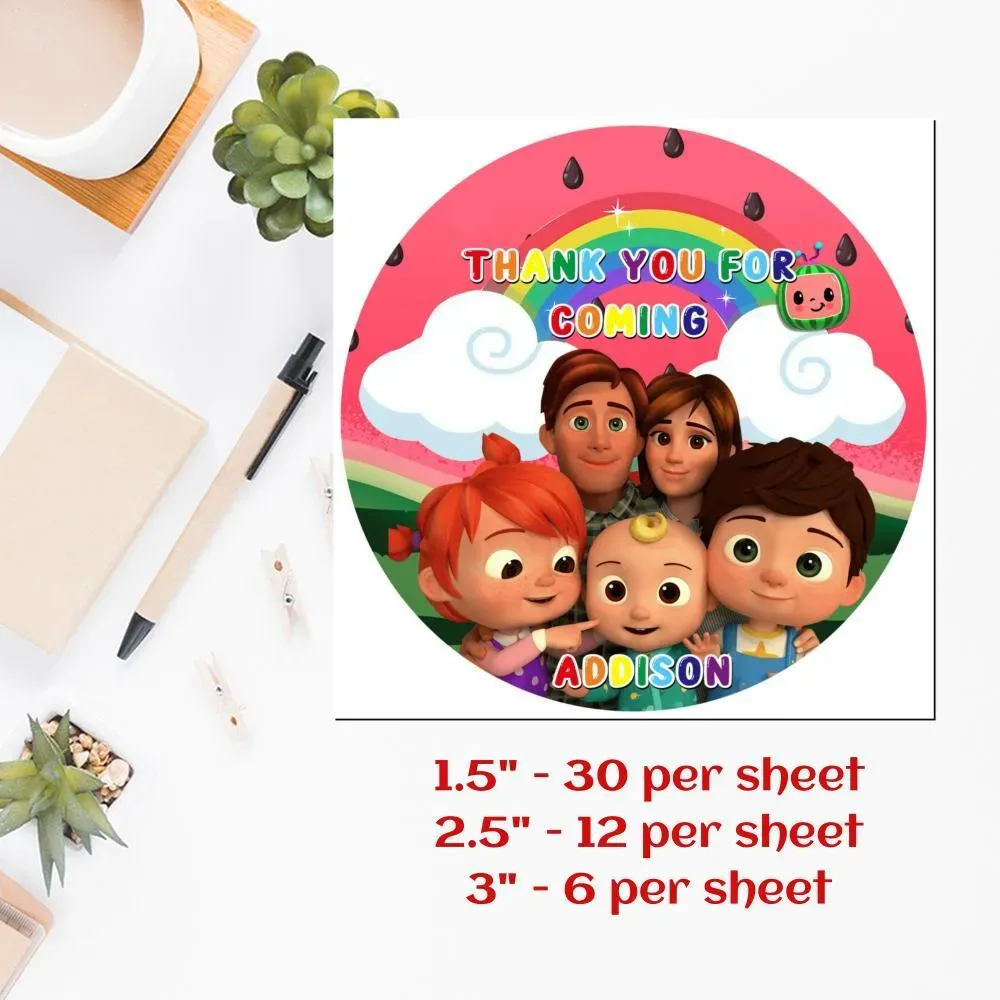 Customized Cocomelon Printed Happy Birthday Sticker Sheets | Bobotemp