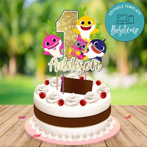 Baby Shark 1st Birthday Cake Topper Digital File Printable Instant Download