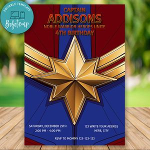 Editable Captain Marvel Invitation Instant Download