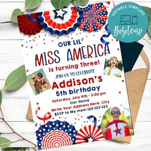 4th Of July Boy Photo Birthday Flyer Template to Print at Home Instant Download