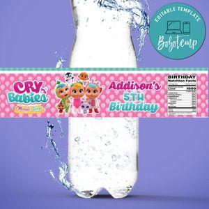 Cry Babies Birthday Water Bottle Label Template to Print at Home Instant Download