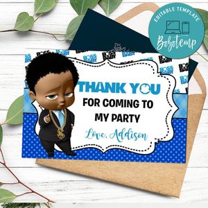 African Baby Boss Thank you card Template to Print at Home Instant Download