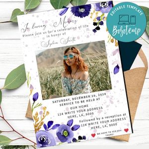 Love in memory invitation Template to Print at Home Instant Download