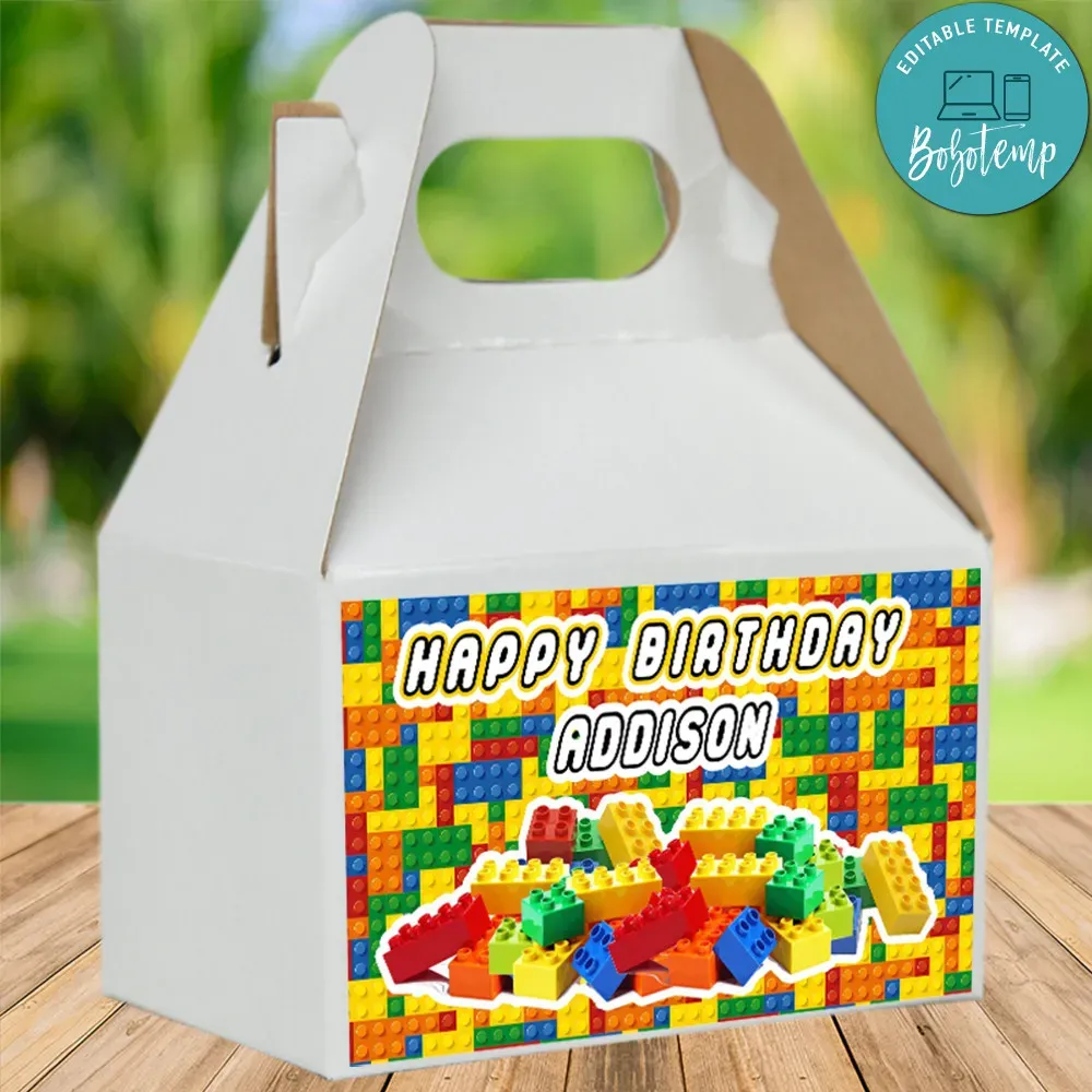Lego Building Blocks Birthday Gable Boxes Label Template DIY Bobotemp