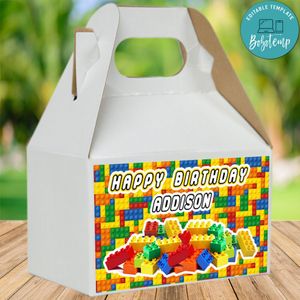 Lego Building Blocks Birthday Gable Boxes Label Template to Print at Home Instant Download