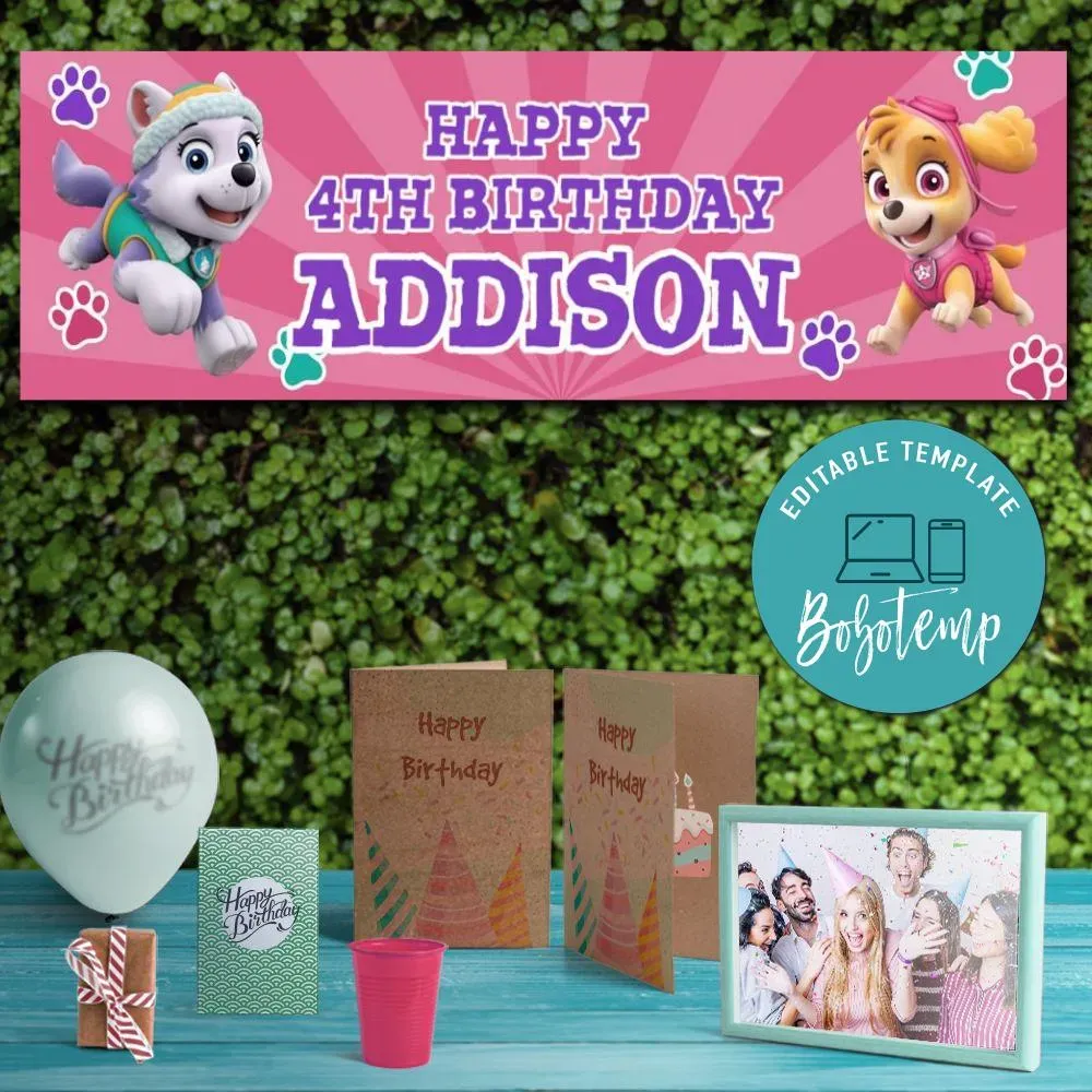 Pink Paw Patrol Birthday Banner Printable Instant Download Bobotemp