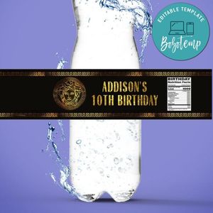 Versace Birthday Water Bottle Label Template to Print at Home Instant Download