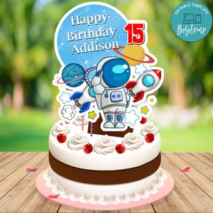 Astronaut Birthday Cake Topper Template Printable Instant Download