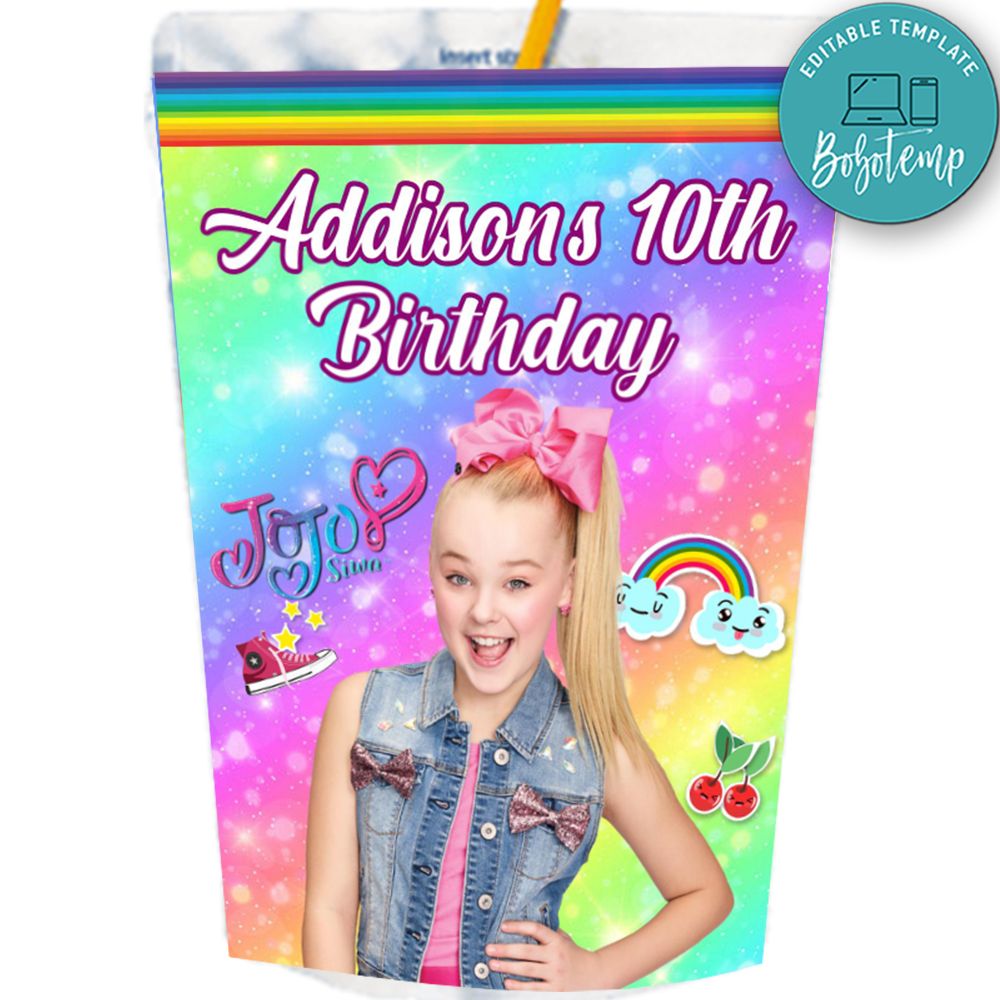 Jojo Siwa Capri Sun Birthday Labels Digital File Printable | Bobotemp