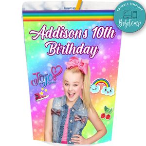 Jojo Siwa Capri Sun Birthday Labels Digital File Printable Instant Download